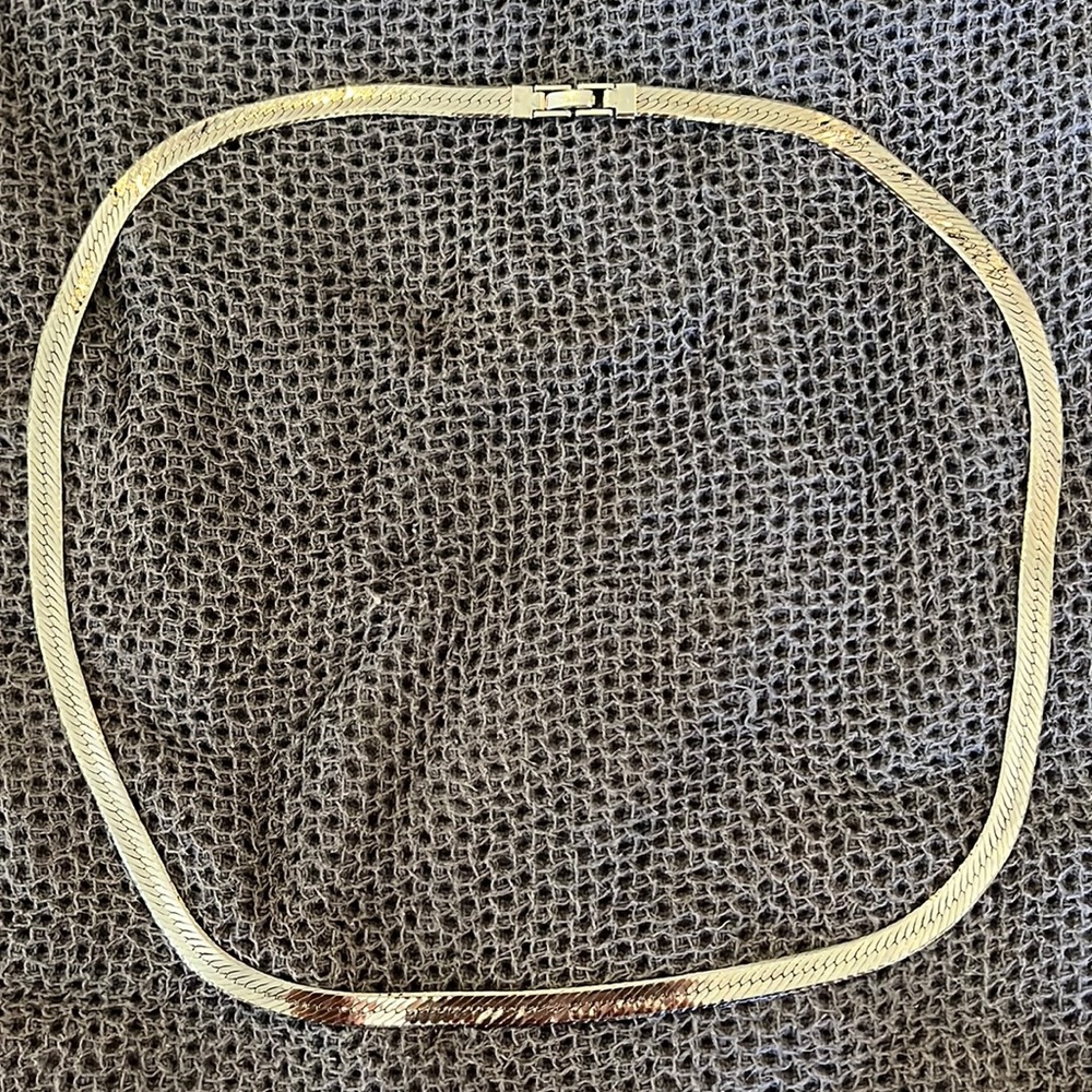 Stunning 14k white gold over sterling silver herringbone necklace.